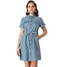 The Chambray dress livens up your summer look. The comfortable denim shirt dress gives you a casual look. The Allegra K denim shirt dress is comfortable and it is suitable for summer. It features a pointed collar, a drawstring waist, and four practical pockets. This Allegra K dress will become a casual favorite. Perfect for casual, party, beach, club, daily, and summer wear. This dress is suitable for many occasions, such as Travelling, Vacation, Shopping, etc.