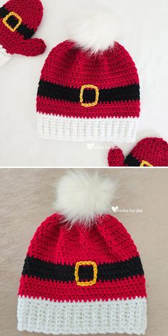 crocheted santa hat with faux fur pom