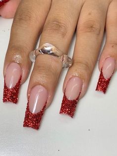 45+ Chic Red French Tip Nails for a Sophisticated Look | Kbeauty Addiction Red French Tip Nails, Red Tip Nails, Red French Tip, Red Nails Glitter, Unghie Sfumate, Red Christmas Nails, Red Acrylic Nails, Red French