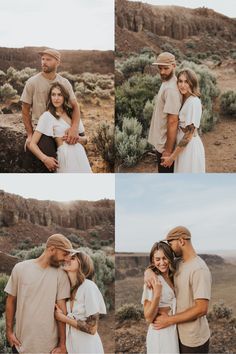 a man and woman standing next to each other in the desert