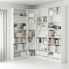 a white book shelf filled with lots of books