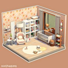 an animated view of a baby's room with furniture and toys on the floor