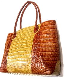 Kashani Two Tone All Over Alligator Handbag - Dudes Boutique Luxury Brown Crocodile Pattern Bag, Luxury Crocodile Pattern Shoulder Bag For Shopping, Designer Brown Bag With Crocodile Pattern, Luxury Brown Crocodile Pattern Shoulder Bag, Luxury Brown Shoulder Bag With Crocodile Pattern, Designer Crocodile Pattern Bags For Shopping, Designer Crocodile Pattern Shopping Bags, Designer Shopping Bags With Crocodile Pattern, Designer Brown Crocodile Pattern Shoulder Bag