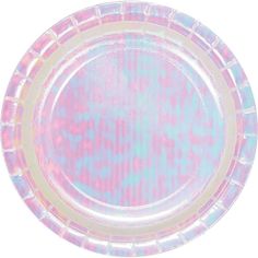 a pink and blue paper plate on a white background