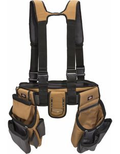 For the toughest of jobs, choose the Dickies Work Gear 57023 4-Piece Carpenter's Rig. This tough rig is designed for ultimate performance and convenience. Constructed of heavy-duty canvas, it features comfortably padded gel-core suspenders that help carry heavy loads and distribute weight evenly, causing less strain on your lower back and hips. Fully-adjustable front and back straps let you customize your fit. An elastic-sided cell phone/device pocket is located on the front of the suspenders an Best Tool Belt, Carpenter Belt, Carpenter Tool Belt, Hammer Holder, Occidental Leather, Leather Tool Belt, Tool Apron, Tool Belts, Building Tools