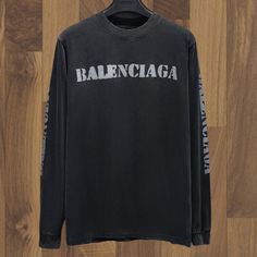 Balenciaga Crew Neck T-Shirt Sweatshirt New In Package, No Defects, Fast Shipping. Balenciaga Black, Crew Neck Tshirt, Neck T Shirt, Balenciaga, Long Sleeve Tees, Tee Shirts, Mens Shirts, Man Shop, Crew Neck