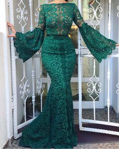 Dark Green Evening Dress, Lace Evening Dress, Mermaid Evening Dress Long, Green Evening Dress, Lace Gown Styles, Lace Dress Styles, Lace Evening Gowns, African Lace Dresses, Cheap Evening Dresses, Evening Dresses With Sleeves