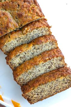 slices of banana bread on a white plate