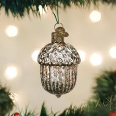 an ornament hanging from a christmas tree