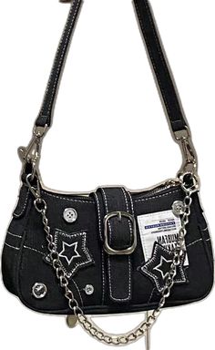 Trendy Shoulder Bag With Metal Hardware, Trendy Shoulder Bag With Zipper For Streetwear, Trendy Shoulder Bag With Zipper Closure For Streetwear, Trendy Streetwear Shoulder Bag With Zipper Closure, Star Y2k, Punk Shoulder Bag With Hardware, Punk Shoulder Bag With Metal Hardware, Denim Crossbody Bag, Gothic Shoulder Bag With Hardware