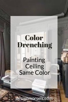 color drenching painting ceiling same color Dark Gray Walls And Ceiling, Vaulted Ceiling Same Color As Walls, Monochromatic Walls And Ceiling, Painted Room And Ceiling, Low Ceiling Home Decor, Painting Room All One Color, Dark Living Room Ceiling, Vaulted Ceiling Living Room Dark Paint, Canal Street Sherwin Williams