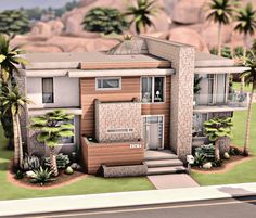 this is an artist's rendering of a house in the middle of palm trees