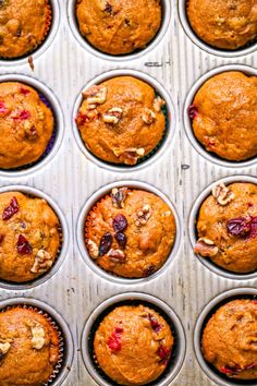 muffins with cranberries and pecans in a baking tin ready to be eaten