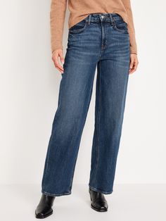 Extra High-Waisted Wide-Leg Jeans | Old Navy High Rise Wide Leg Jeans Outfit, Outfits Short Women, Wide Leg Jeans Outfit, High Rise Wide Leg Jeans, Back Patch, Petite Size, Jean Outfits, Wide Leg Jeans, Leg Jeans