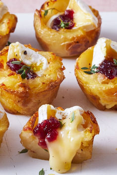 Mini muffin pans make it easy to shape and bake boiled potatoes into golden, crunchy (and gluten-free!) tiny tart shells. 

These crispy potato shells are filled with a small wedge brie which adds an oozy centre with sweet bursts of cranberry sauce. Making these are the perfect one-handed canape to enjoy with a festive tipple. Brie And Cranberry, Christmas Potatoes, One Little Project, Brie Cranberry, Christmas Brunch Recipes, Christmas Sides, Roasted Potato Recipes, Muffin Pans, Tart Shells