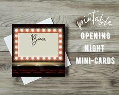 an open night mini - cards is displayed on a wooden background with the words, private opening