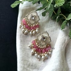 Pearl Kundan cz Medium Pearl Drop dangling earrings. size Approx 3 Inches Desi Earrings, Earrings Kundan, American Diamond Necklaces, Oxidized Necklace, Earrings Indian, Western Earrings, Kundan Earrings, Indian Earrings, Ethnic Earrings