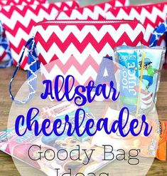 an american flag lunch bag with the words, caesar cheerleader goody bag ideas