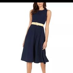 Brand New With Tags! Great For Easter! Smoke Free Pet Friendly Casual Navy Sleeveless Dress For Spring, Casual Sleeveless Belted Midi Dress, Navy Sleeveless Dress For Work, Chic Navy Sleeveless Midi Dress, Tie Sleeve Dress, Cute Casual Dresses, Vince Camuto Dress, Chevron Dress, Maxi Jersey Dress