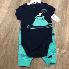 Carter’s Navy Hippo Onesie And Matching Turquoise Leggings Size 6 Months Nwt. Non Smoking Household. Fitted Blue Playtime Sets, Fun Blue Bottoms For Playwear, Fun Fitted Blue Set, Playful Blue Bottoms For Playtime, Playful Blue Bottoms For Playwear, Fun Blue Cotton Bottoms, Fun Blue Playwear Sets, Playful Blue Sets For Playwear, Cute Blue Playwear Sets