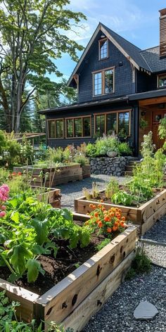 a large house with lots of plants in the front yard