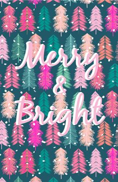 merry and bright christmas card with trees