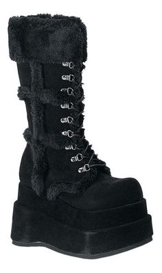 BEAR-202 Fauxfur Demonia Boots, Goth Boots, Gothic Boots, Demonia Shoes, Punk Shoes, Gothic Shoes, Leather Knee Boots, Rock Chick, Shoes Too Big