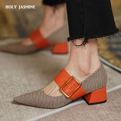 Mary Jane Shoes Woman Fashion 2022 Spring Brand Design Women Pumps High Heels Femme Pointed Toe Autumn Shoes Women, Party Ladies, Party High Heels, Orange Heels, Elegant High Heels, Orange Shoes, Mary Jane Shoes Womens, Block Heel Shoes, Buckle Shoes