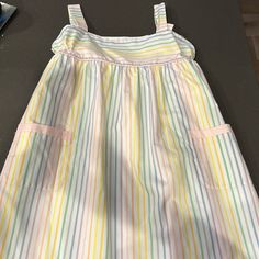 Pastel Striped Lined Size 8 Adjustable Straps With Buttons, Front Pockets Never Worn Cute Striped Dress For Playtime, Playful Striped Dress For Playdate, Playful Striped Dresses For Playdate, Striped Summer Dresses For Playdate, Striped Dresses For Summer Playdate, Multicolor Sleeveless Dress For Sleepover, Sleeveless Multicolor Dress For Sleepover, Lunch Dresses, Plaid Jumper