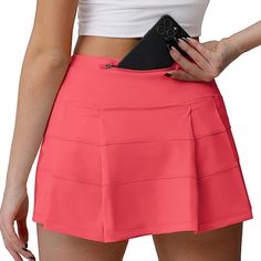 PRICES MAY VARY. 【Material】Polyester，Spandex 【Features】：High waisted ，Pleated，Liner short has 2 side pockets and The back zipper pocket can put down the phone. 【Designed for Athletic】：Tennis，golf，workout，hiking，daily...high waisted pleated skirt perfect for sport or just lounging. 【Care】：Machine wash，Air dry，No bleach. 【Money Back Guarantee】：Not in Love? We accept returns！ Full refund is guaranteed if you are not satisfied with your purchase. Casual Sports Mini Skirt With Pockets, Casual Mini Skirt With Pockets For Sports, Red Sports Skort For Summer, Casual High Waist Mini Skirt For Sports, High Waist Skort With Waistband, Sports Tennis Skirt With Pockets, Pink Stretch Mini Skirt With Pockets, Short Pink Skort With Pockets, Pink Short Skort With Pockets