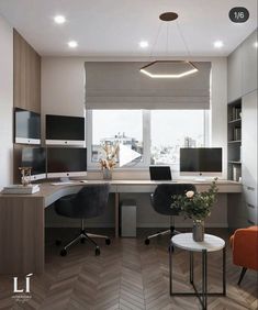 a home office with two desks and chairs