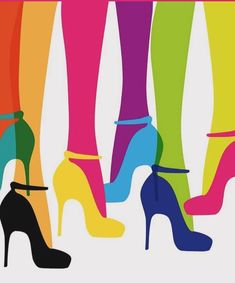 there are many different colored high heeled shoes