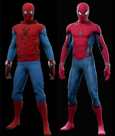 two different views of the spider - man suit from the movie, which appears to be in color