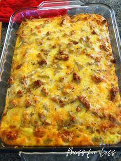 a casserole dish with meat and cheese in it