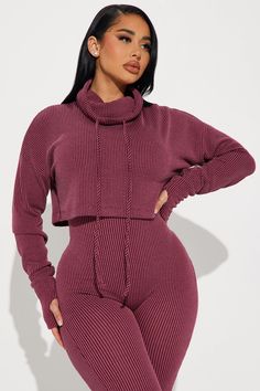 Available In Charcoal And Wine. Jumpsuit Set Long Sleeve Turtle Neck Detachable Top Legging Stretch Self: 78% Polyester 19% Rayon 3% Spandex Imported | Thinking It Over 2 Piece Jumpsuit Set in Wine size Small by Fashion Nova Turtle Neck Outfit Women, 2 Piece Jumpsuit, Gal Gadot Wonder Woman, Turtleneck Outfit, Fashion Dictionary, Knitted Suit, Cute Lazy Day Outfits, Y2k Aesthetic Outfits, Lazy Day Outfits