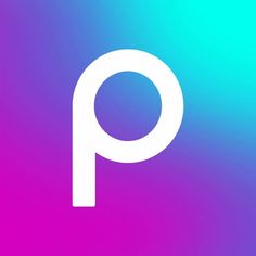 the letter p is shown in white on a purple and blue background with pink hues