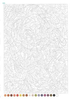 a coloring page with an image of a face in the center and several different colors on it