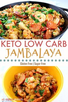 keto low carb jambalya with shrimp and vegetables in a yellow bowl