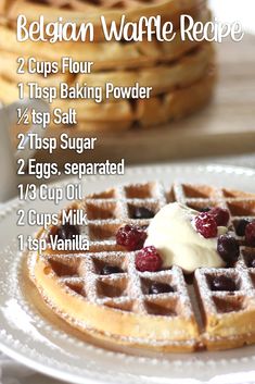 a waffle recipe on a white plate