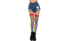 Multicolor Stretch Thigh High Stockings, Summer Fishnet Thigh-high Legwear, Fitted Striped Thigh-high Legwear, Rainbow Fishnets, Multicolor Stretch Thigh-high Stockings, Leg Avenue, Fishnet Stockings, Cute Summer Dresses, Drip Dry