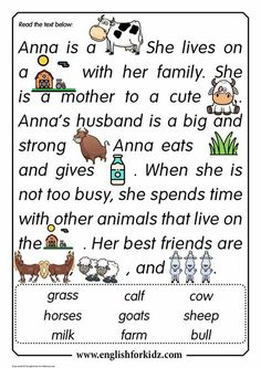 a worksheet with animals and words to help students learn how to read them