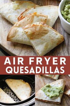 air fryer quesadillas with guacamole in the background