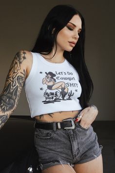 Western Goth T-shirts & Tank Tops, Plus Size Rocker Chic Country, Hardcore Style, Cowgirl Outfits, Badass Women, Ribbed Tank, Adorable Animals, Grunge Fashion, Crop Tank