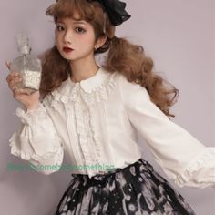 Trendy Fashion Women Girl Lolita Shirts Blouse Tops Retro Ruffles Puff Sleeve Cosplay Lace, Womens Tops Shirt Blouses Tops, Blouse Tops, Cordial, Trendy Fashion Women, Fashion Tops, Be Happy, Fashion Women, Women Girl, Trendy Fashion