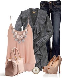 "❤" by cindycook10 ❤ liked on Polyvore Plus-koon Muoti, Grey Clothing, Look Jean, Elegant Sweater, Looks Street Style, Fitted Sweater, Fall Winter Outfits, Autumn Winter Fashion