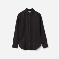 The Linen Relaxed Shirt Black – Everlane Everyday Linen Shirt With Placket, Classic Linen Shirt For Casual Gatherings, Classic Linen Tops With Button Cuffs, Classic Linen Top With Button Cuffs, Classic Linen Tops With Shirttail Hem, Classic Linen Top With Shirttail Hem, Casual Linen Shirt With Shirttail Hem, Linen Button-up Shirt For Work, Linen Button-up Work Shirt