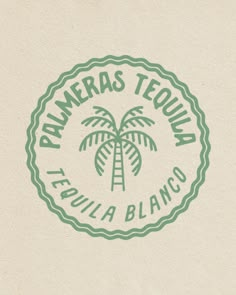 the palm trees tequila logo is shown on a white paper background with green trimmings