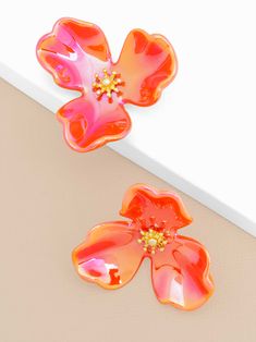 Abigail Earring Orange Flower Earrings For Party, Spring Party Petal-shaped Earrings, Orange Flower Shaped Earrings For Party, Ring Collections, Bead Charms, Pink And Orange, Light Pink, Blossom, Jewelry Collection