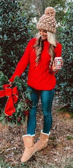 Preppy Fall Outfits, Mode Tips, Preppy Fall, Winter Dress Outfits, Red Sweater, Red Outfit, Winter Fashion Outfits, Fall Winter Outfits, Outfits Casuales