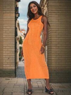 Lasaky - Bright, Bold Orange Midi Dress for Her Midi Gowns, Hero Image, Brown Mini Dress, Orange Midi Dress, Midi Dress Style, Tiered Ruffle Dress, Orange You Glad, Dress Slim, Green Midi Dress